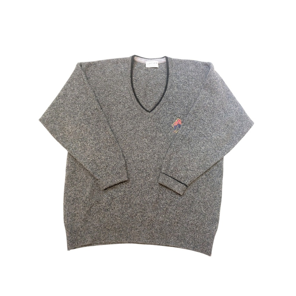 Vintage Jaeger Sweaterβ Men's L Lambswool Gray Argyle V-Neck Scotland Warm - Picture 9 of 11